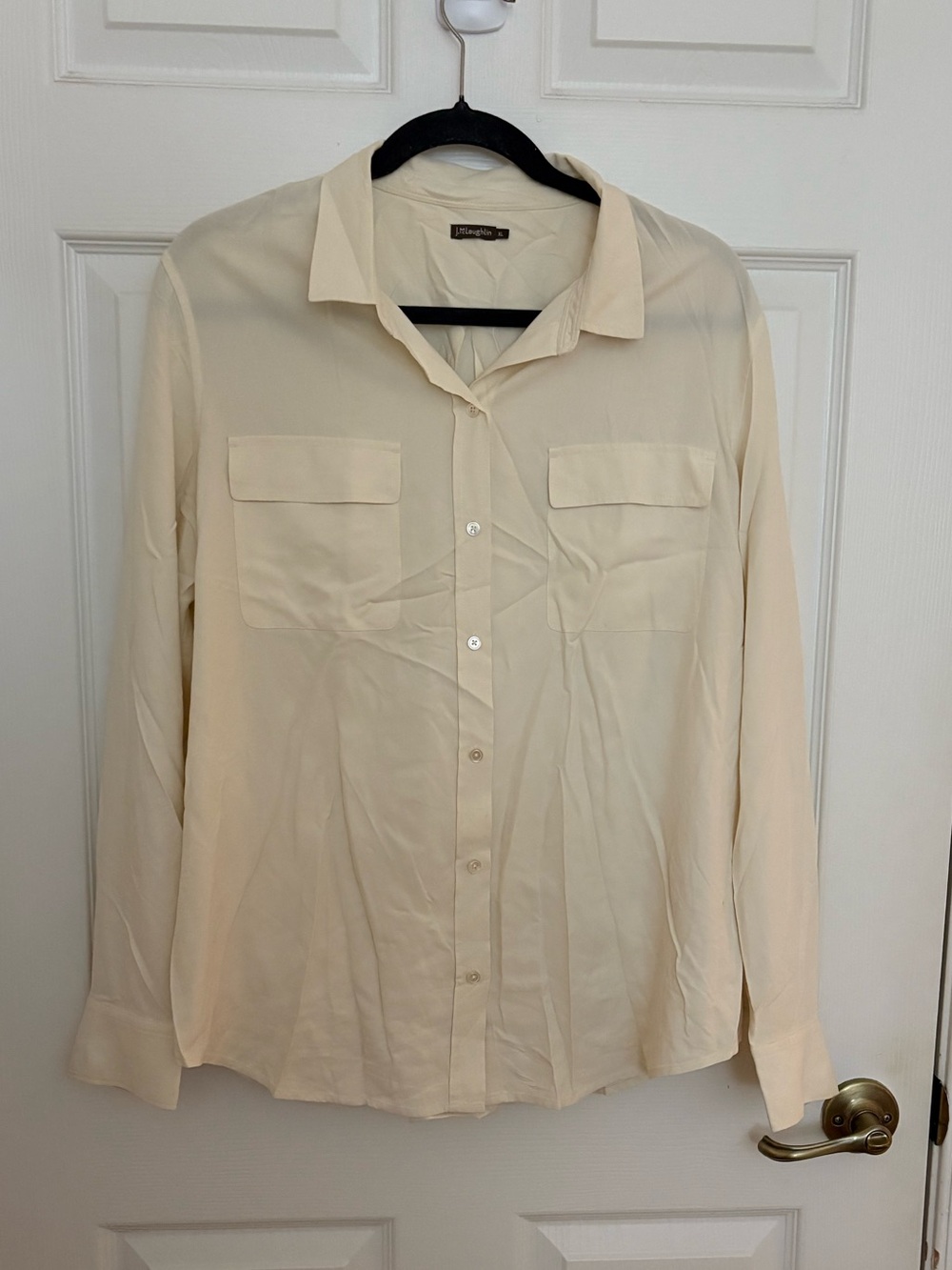 J. McLaughlin Egret White Silk Shirt with Chest Pockets - Picture 4 of 7